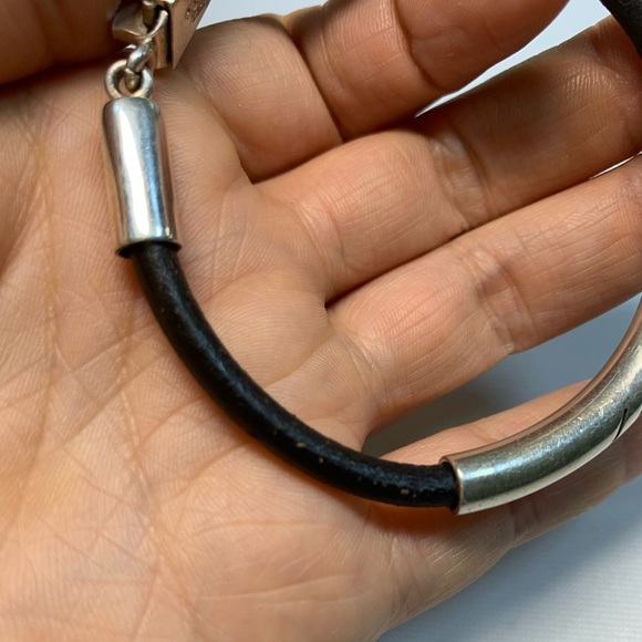 🖤#044 Vintage  Mexico sterling silver Leather Bracelet / 051224-BRC0015 - Picture 7 of 9